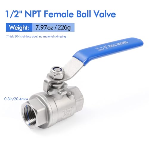 304 Stainless Steel 1/2" NPT Ball Valve – Heavy Duty, Precision Machined Threads for Leak-Proof Seal, Full Port, Quick Positioning Handle, 1000 WOG for Water Oil Gas, 5-Pack - size: 0.5 Inch