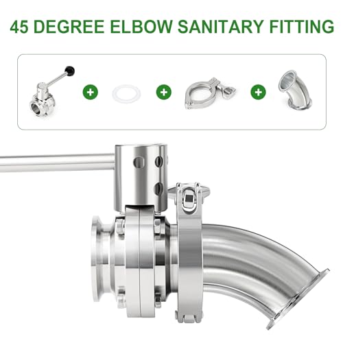 TAISHER 1PCS 304 Stainless Steel 1" Tube OD 45 Degree Elbow Sanitary Pipe Fittings 1.5" Tri Clamp 50.5MM Ferrule Flange with 2PCS Silicone Gaskets - size: 1" Tube OD (1.5" Tri Clamp)