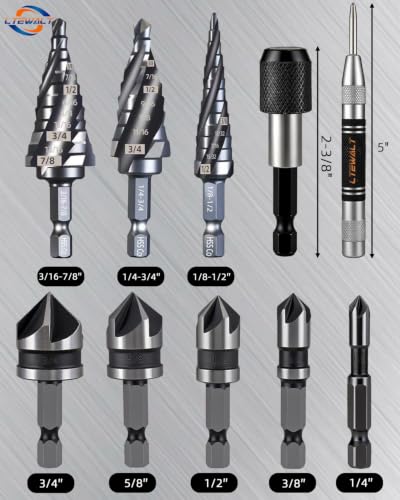 9 PCS M35 Cobalt 4‑Flute Step Drill Bits, Hex Unibit with Center Punch - color: Silver Black