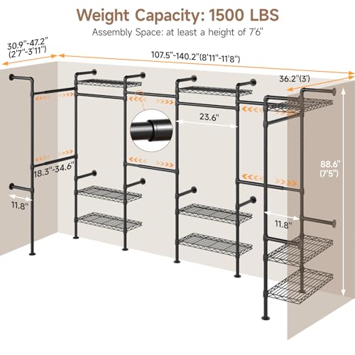 ComfyCorner Wall Mounted Garment Rack, Industrial Pipe Clothing Rack Black - color: Black