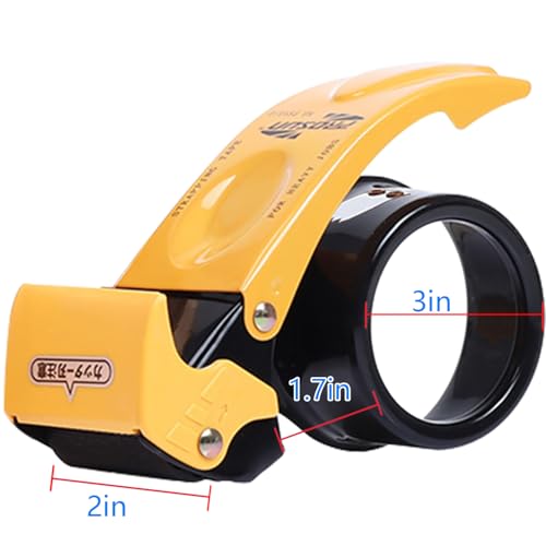 Packing Tape Dispenser Gun 2-Inch, 2 Pack Metal Tape Gun with Safety Protection, 3-Inch Inner Paper Core - color: Yellow+yellow