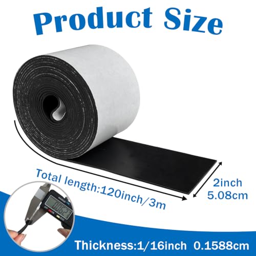 1/16" Thick x 2" W x 120" L Solid Rubber Strip Roll with Adhesive Backing - size: 2" x 1/16" x 120"