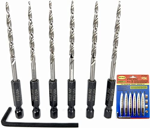 FTG USA 6Pc #6 (9/64") Replacement Countersink Drill Bit Set Tapered Bits - size: #6 (9/64"), style: 6 Bits w/o cutter
