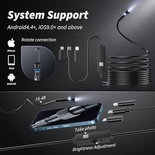 Endoscope Camera with Light, 1920P HD Borescope with 8 Lights (Dual Lens)