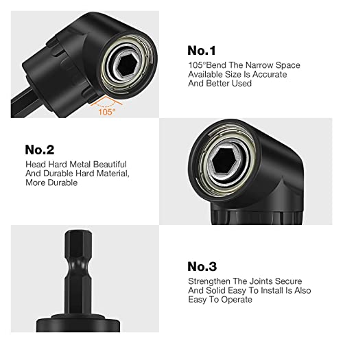 17Pcs Tools Flexible Drill Bit Extension,Include 3Pcs Rotatable Socket Adapter 2Pcs Hex Shank 105° Right Angle Drill Attachment 10 Short Screwdriver Bits 90° Angled Bits & Bendable Drill Bit Extension - color: 16*black