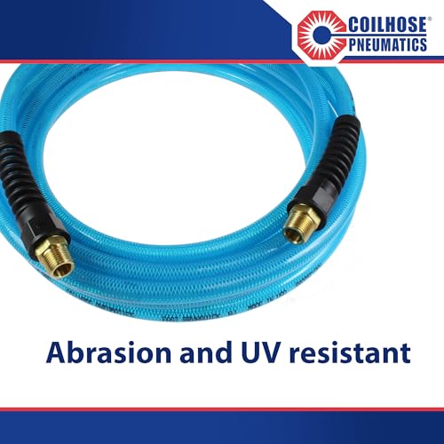 Coilhose Pneumatics PFE40504T Flexeel Reinforced Polyurethane Air Hose, 1/4-Inch ID, 50-Foot Length with (2) 1/4-Inch MPT Reusable Strain Relief Fittings, Transparent Blue - color: Transparent Blue, size: 1/4" X 50 Feet, 1/4" FTG