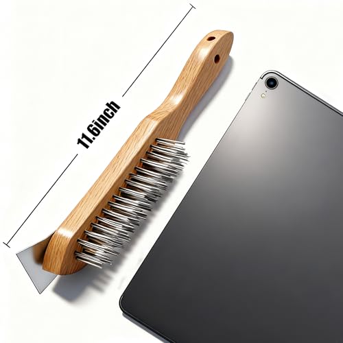 MAXMAN Wire Scratch Brush, 12"Wood Handle, Heavy Duty Wire Brushes for Rust - style: Stainless Steel Bristles