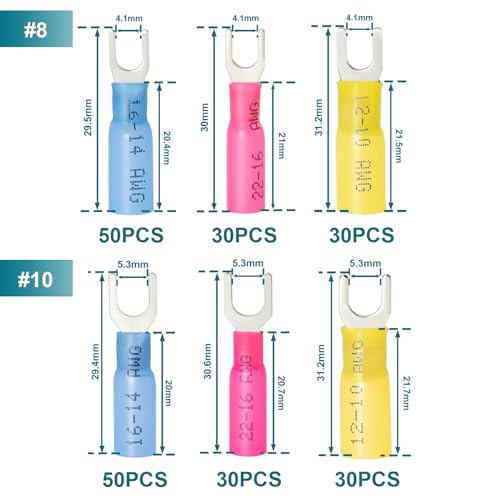 220PCS #8#10 Heat Shrink Fork Connectors, 22-10AWG Fork Terminals - size: 22-10AWG, style: 220PCS Kit