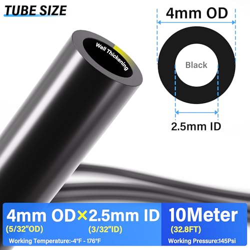 TAILONZ Black 4mm OD 2.5mm ID PU Air Hose Pipe Tube Kit 10 Meter 32.8ft - color: Black, size: 4mm OD/32.8ft/10m