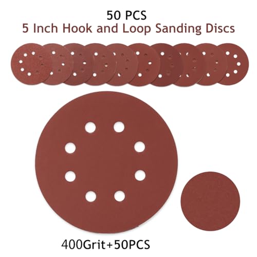 50 PCS 5 Inch 8 Hole Hook and Loop Sanding Discs 400 Grit - style: 400 Grit,50-Pack