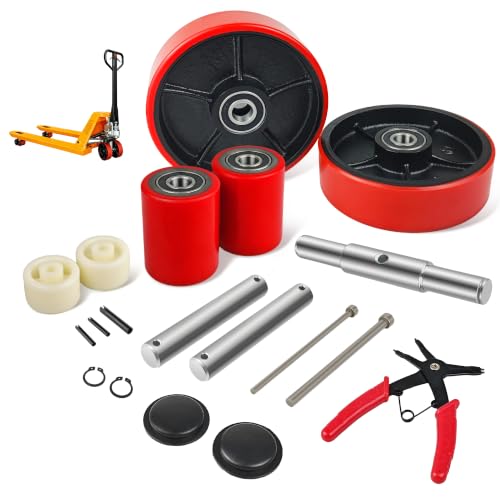 Complete Pallet Jack Wheels Replacement Kit, Red Polyurethane - color: Red