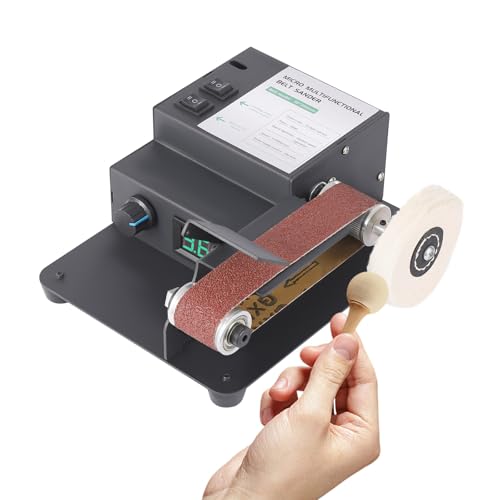 Mini Belt Sander, 350W Adjustable Electric Belt Sander with 10PCS Belts, Multi-Functional Dual Motor Bench Polishing Grinding Belt Machine for Woodworking, Metal Processing, Jewelry DIY