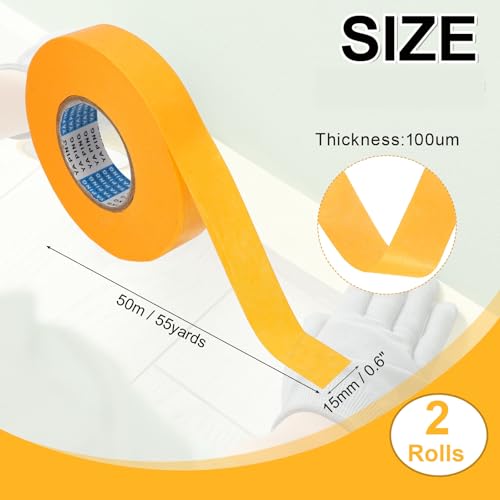 2roll Masking Tape (0.6" x55Yards Yellow) No Residue Universal Tape - color: Yellow, size: 0.6" x 55Yards
