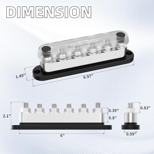 RVBOATPAT 600A Power Distribution Block 12V Bus Bar 6 x 3/8" (M10) Terminal Studs 12 Volt Battery Busbar for Boat Automotive Solar - style: 600A Bus Bar 6x3/8"(M10) Studs