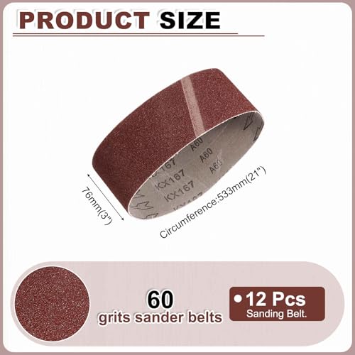 HARFINGTON 3 x 21 Inch Sanding Belts, 12 Pcs 60 Grits Aluminum Oxide Abrasive Belt Sander File Belt for Woodworking, Metal Polishing, Knife Sharpener - size: 3 x 21 Inch(60 Grit)