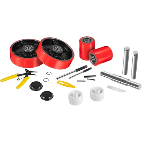 Pallet Jack Wheels Set & Axles 7"x2" Steering 2.75"x3.75" Load Rollers, Red
