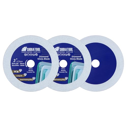 SHDIATOOL Diamond Glass Cutting Disc 3-Inch Saw Blade, Ultra-Thin Cut Off Wheel Arbor 3/8-inch for Tile Ceramic Porcelain Marble 75mm (3 of Pack) - size: 3inch/75mm