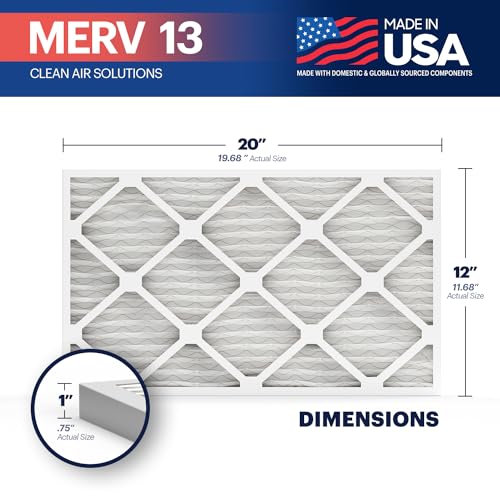 BNX TruFilter 12x20x1 Air Filter MERV 13 (6-Pack) - MADE IN USA - Electrostatic Pleated Air Conditioner HVAC AC Furnace Filters for Allergies, Pollen, Mold, Bacteria, Smoke, Allergen, MPR 1900 FPR 10 - size: 12x20x1 6-Pack