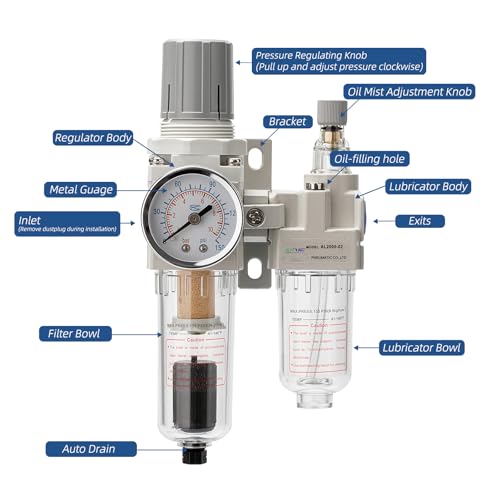 1/4" NPT Automatic Drain Compressed Air Filter Regulator Lubricator,Air Pressure Regulator with Oil/Water Separator (0-150 PSI),for Pneumatic Tools & Systems - size: 1/4NPT, style: Auto Drain