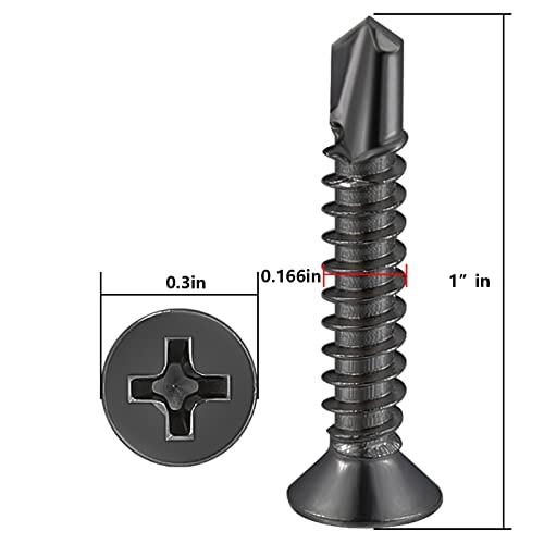 Wensilon(300pcs)#8×1”for Sheet Metal Self-Tapping Screws 410 Black Stainless Steel Flat Head High-Strength Quick self-Drilling Screws - color: Black, size: #8X1"