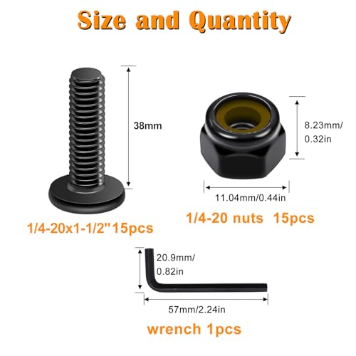 weideer 30pcs 1/4-20 x 1-1/2" Nuts and Bolts Kit, Stainless Steel 18-8 (304) Flat Head Hex Socket Cap Furniture Bolts,Nylon Insert Hex Lock Nuts with Hex Spanner - size: 1/4-20 x 1-1/2", style: Flat Head Hex