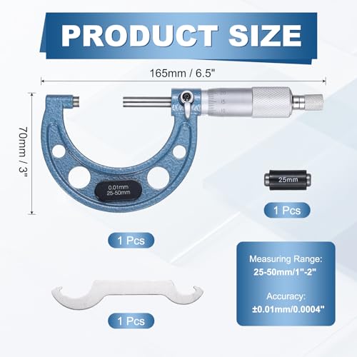 HARFINGTON Metric Outside Micrometer 25-50mm Range +/-0.01mm Accuracy,Blue - size: 25-50mm