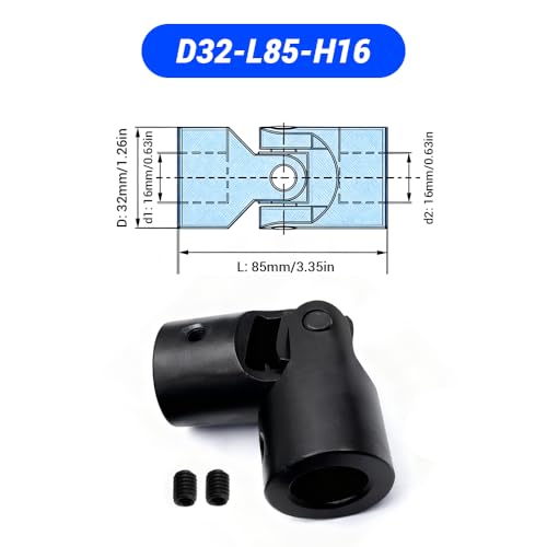 BORDSTRACT 16mm to 16mm Universal Joint Coupling D32 L85 - size: D32-L85-H16, style: No Keyway