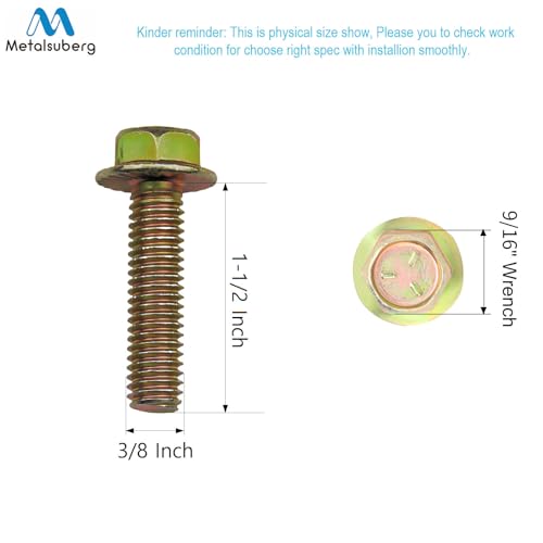 3/8" x 1-1/2" Flanged Hex Toothed Bolt by Color Zinc Plated, Alloy Steel,Grade 5.(10pcs Pack) by Metalsuberg - size: 3/8" x 1-1/2" 10pcs