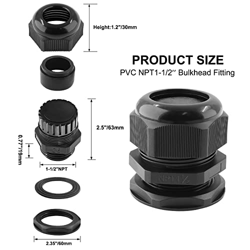 2 Pack 1-1/4" NPT Cable Glands, 24-32mm - color: Black, size: 1-1/4"-2PCS