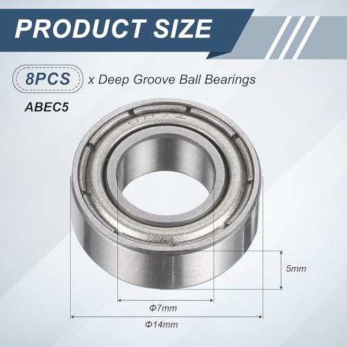 uxcell 8Pcs 687ZZ 7mmx14mmx5mm Deep Groove Ball Bearings ABEC5 - size: 687ZZ 7mmx14mmx5mm