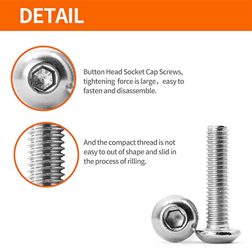 M3 x 8mm 12mm 16mm 20mm 25mm Button Head Socket Cap Screws Bolts, 304 Stainless Steel, Machine Fully Threaded, Metric Allen Hex Drive, Bright Finish, Assortment Kit 125PCS - size: M3 x 8/12/16/20/25mm (125PCS)