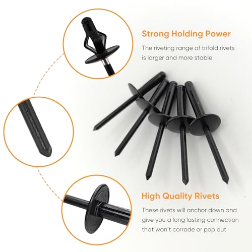 ALLCLEAN 3/16" x 5/8" Tri-Fold Large Head Rivets Assortment - 100Pcs,Black Tri-fold Exploding Pop Rivets Solid Aluminum Tri Grip Rivets Bulb Style Rivets for Kayak Marine Boat - color: Black Large Head, size: 3/16"x5/8"