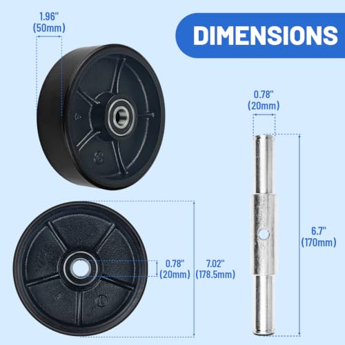 A Pair Heavy Duty Pallet Jack Steering Wheels 7" x 2" Black PU on Steel Hub - color: Black, size: 7" X 2"