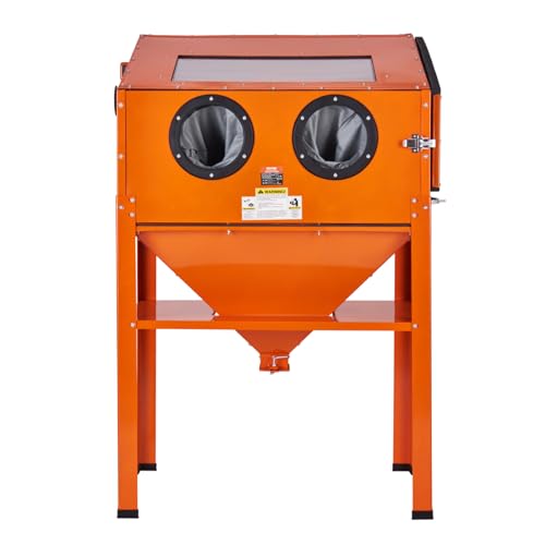 60 Gallon Sandblasting Cabinet, 40-120PSI Sand Blasting Cabinet with Stand, Heavy Duty Steel Sand Blaster with Blasting Gun & 4 Ceramic Nozzles for Paint, Stain, Rust Removal - size: 60 Gallon