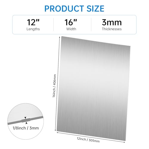 16 x 12 Inch 304 Stainless Steel Sheets, 11Gauge Thickness Stainless Steel Plates Stainless Steel Shim Plates Metal Sheets for Kitchen DIY Craft Making (3 mm / 1/8 Inch Thickness) - size: 16 x 12 inch
