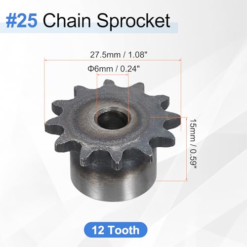 uxcell #25 Chain Roller Sprocket 6mm Bore 16mm OD, 12 Tooth C45 Carbon Steel ANSI Chain NO.25 Roller Sprocket for ISO 04C Chain - size: 6mm Bore 16mm OD, style: 12 Tooth
