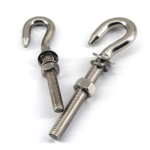 8Pcs M8 Stainless Steel Eye Bolt with Nut and Washers Long Shank Threaded Rod Round Hook Eyelet Bolt Screw - size: M8