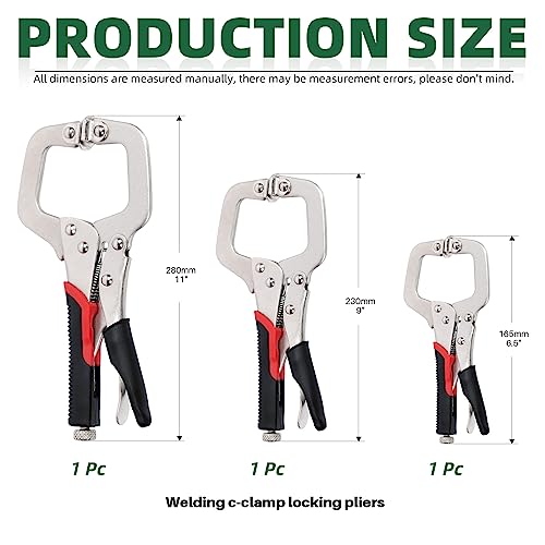 Keadic 3Pcs 6.5" 9" 11" Heavy Duty Locking C-Clamp Set With Regular Tip and Swivel Pads, Metal Pocket Hole Locking Pliers Table & Tool Vise Grip for Automotive DIY Woodworking Cabinetry Welding