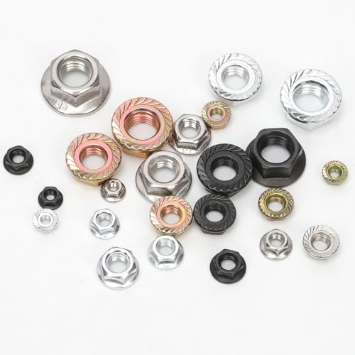 150Pcs 304 Stainless Steel Hex Flange Nuts Assortment Kit, M3 M4 M5 M6 M8 M10 6 Metric Sizes Hexagon Serrated Lock Nuts(Black)