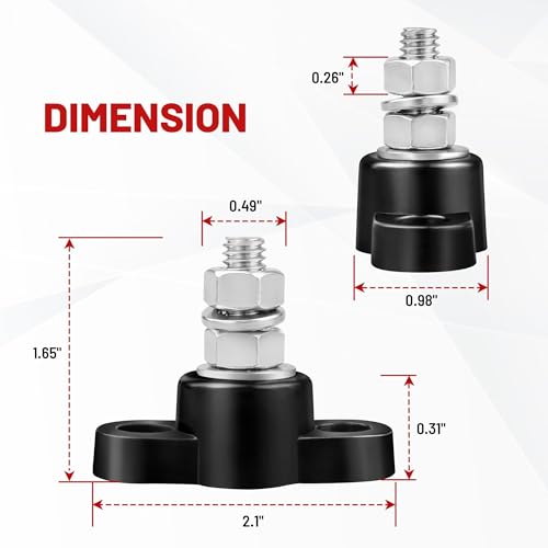 RED WOLF 12V 150A Power Distribution Block 5/16" Single Stud Busbar M8 Terminal Bus Bar 12 Volt DC Battery Junction Post for Auto Boat Marine Solar System Positive and Negative (2PC) (Pack of 2) - size: Single M8 Stud (Pack of 2)