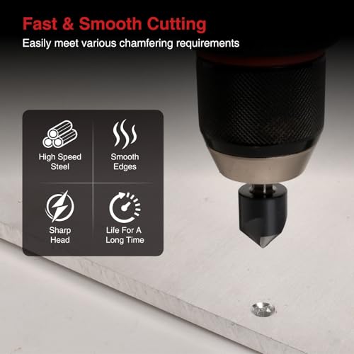 ANGELSWORD Countersink Drill Bit Set for Metal, M35 Cobalt TiAlN Coat, 5pc