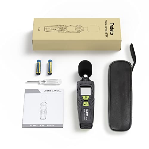 Decibel Meter, Tadeto Digital Sound Level Meter Portable SPL Meter 30dB to 130dB MAX Data Hold with LCD Display Backlight A/C Weighted for Home Factories - color: Black