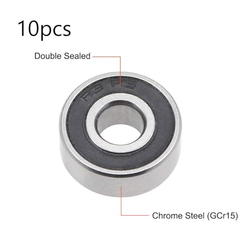 TOP-VIGOR 10Pcs R3-2RS Deep Groove Ball Bearings, Z2 3/16 Inch x 1/2 Inch x 0.196 Inch Double Sealed Industrial Bearings, Chrome Steel Skateboard Bearings for Electrical Instrument Equipment - size: R3-2RS, 3/16″x1/2″x0.196″
