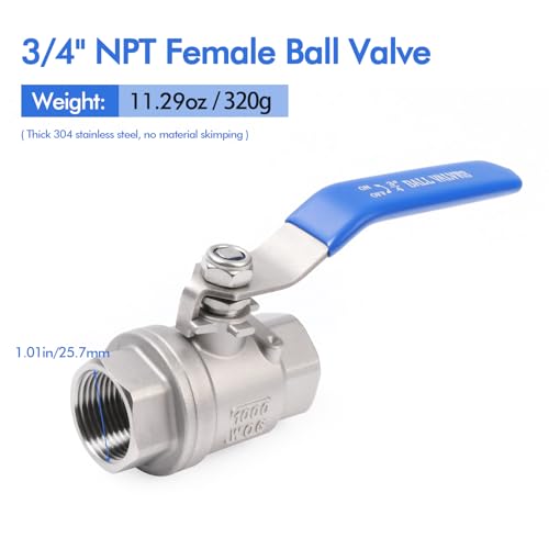 304 Stainless Steel 3/4" NPT Ball Valve – Heavy Duty, Precision Machined Threads for Leak-Proof Seal, Full Port, Quick Positioning Handle, 1000 WOG for Water Oil Gas, 5-Pack - size: 0.75 Inch