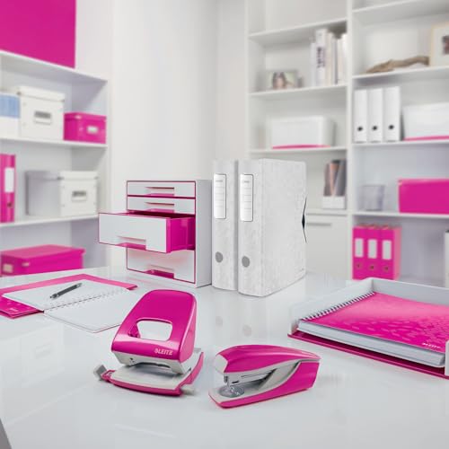 Leitz Tape Dispenser, Heavy Base with Tape, Wow Range, White/Metallic Pink - color: Pink