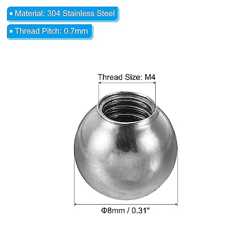 PATIKIL M4x8mm Ball Nuts Knob, 10 Pack Female Thread 304 Stainless Steel Round Blind Hole Screw Cap Cover for Lighting Machinery DIY Decoration, Silver - size: M4x8mm