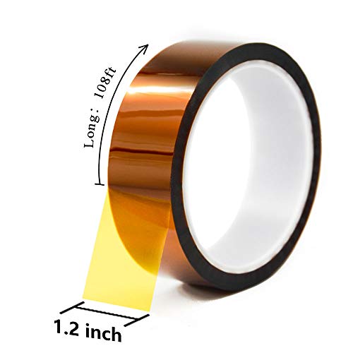 MYJOR Kapton Tape 1.2 Inch x 108 Ft, High Temperature Polyimide Tape Heat Resistant up to 536°F, No Residue Electrical Insulation Tape for PCB Soldering Mask, 3D Printer Bed, CPU Protection - size: 1.2" x 108ft x 1