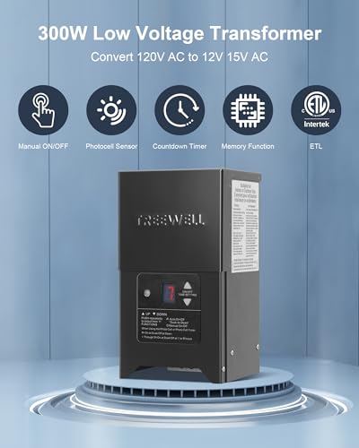 300W Low Voltage Landscape Transformer, Outdoor Landscape Lighting Transformer with Photocell Sensor & Timer, 120V AC to 12V/15V AC, Stainless Steel Waterproof Transformer, Black, ETL Listed - style: 300W-Built-in Photocell Sensor