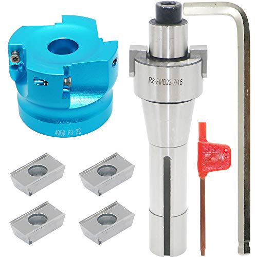 2.5 Inch Face Milling Cutter Aluminum 400R 63MM CNC End Milling Cutter Holder + R8-FMB22 Shank Face Shell Mill Arbor + 4pcs APKT1604 Carbide Inserts + 8mm Hexagon Wrench + T15 Wrench CNC Machine Tools - style: AL 400R 63-22 (2.48 Inch)