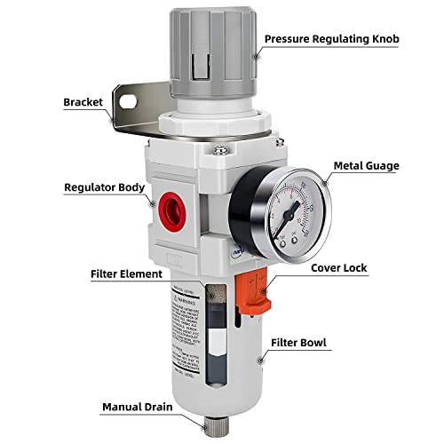 NANPU 1/2" NPT Air Compressor Filter & Pressure Regulator Combo w/Gauge - size: 1/2" NPT, style: Semi-Auto Drain, Metal Coupler&Plug